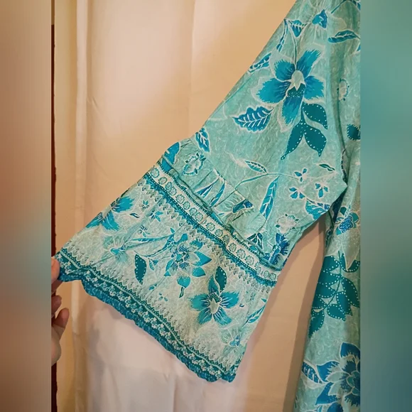 Avenue Size 18 Floral Blue Dress. Cute Ruffle Detail And Tie With Tassel's. - Picture 4 of 12